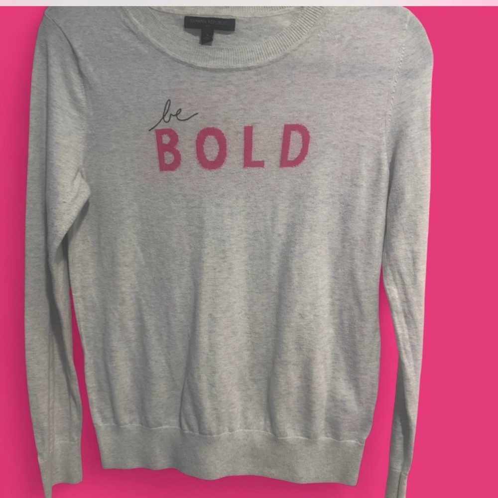 Banana Republic Light Gray Top with Pink Bold Print